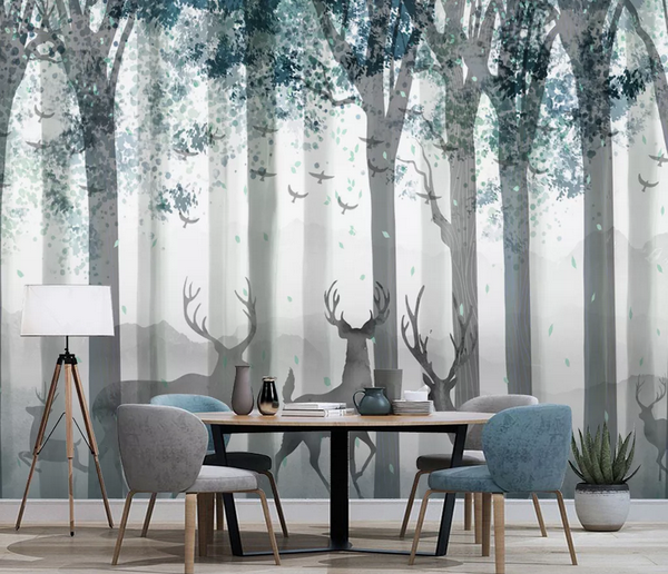 3D Hand Drawn Forest Animal Elk Wall Mural Wallpaper Lqh 326