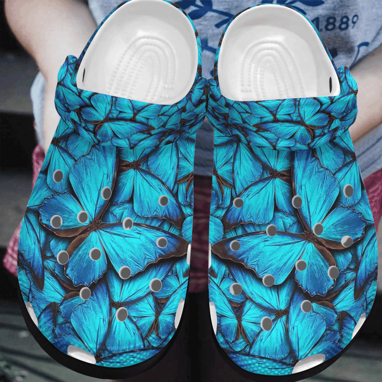 Butterfly Personalized Clog, Custom Name, Text, Color, Number Fashion Style For Women, Men, Kid, Print 3D Blue Butterflies