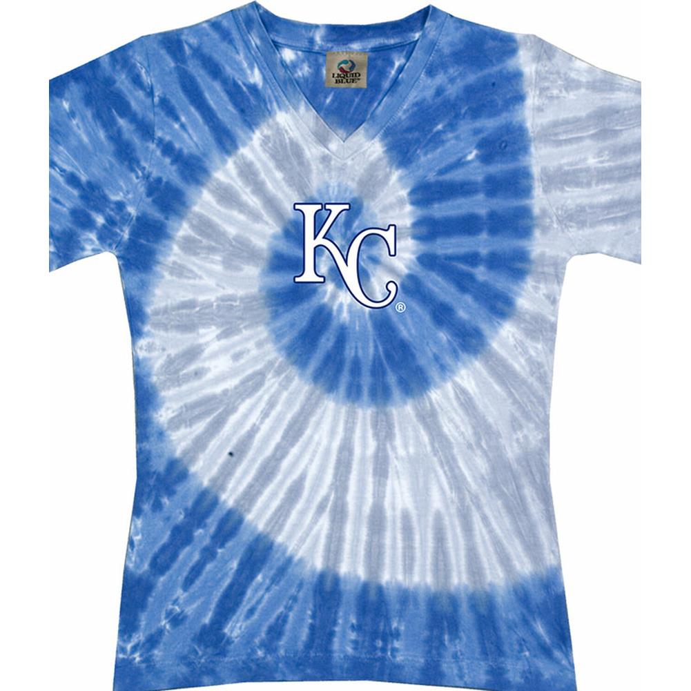 Kansas City Royals Spiral V Tie-Dye Juniors Long Length T-Shirt