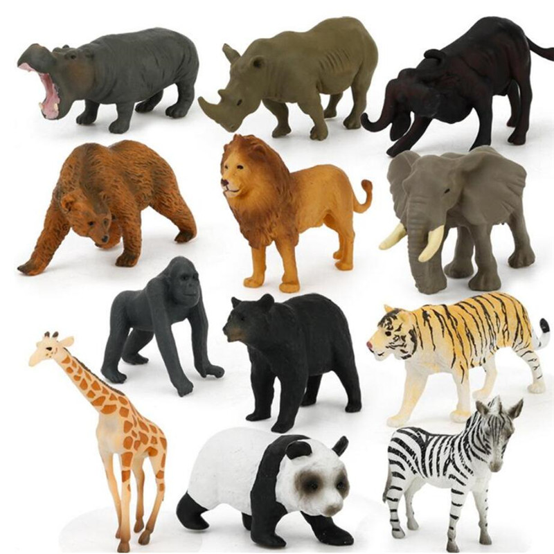 12Pcs/Pack Dinosaur Learning Toys Simulated Action Figure Mini Wild Animals Model Toy Panada Elephant Orangutan Lion Bear Model alx