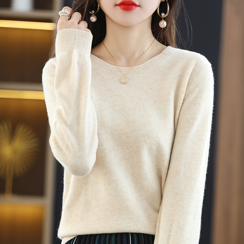 Spring And Autumn Knitwear Women’s Round Neck Solid Color Long-Sleeved Thin Pullover All-Match Bottoming Shirt Cotton Sweater alx