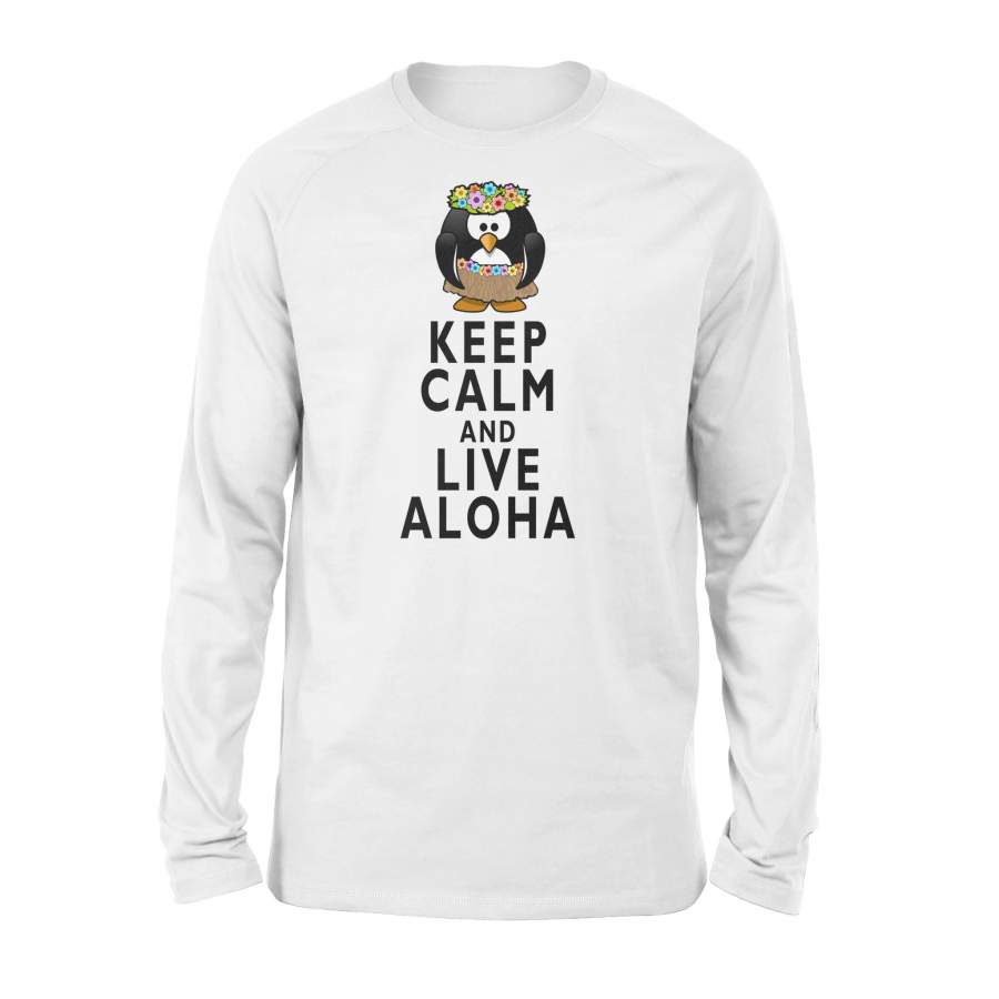 Keep Calm Live Aloha Penguin Honolulu Waikiki Long Sleeve T-Shirt