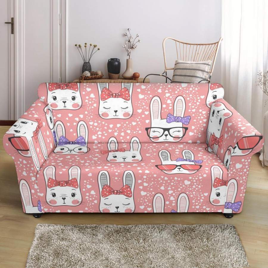 Cute Bunny Rabbit Pattern Print Loveseat Cover