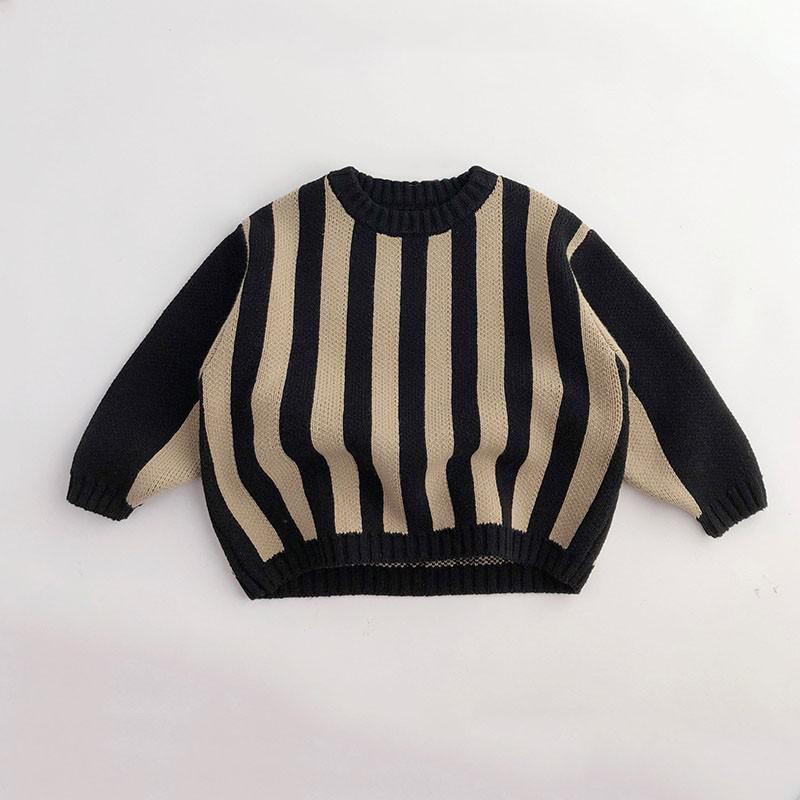 Boys Vertical Stripes Loose Sweater Vintage Loose Pullover Sweaters Girls Knitted Warm Soft Comfortable Boutique Tops alx