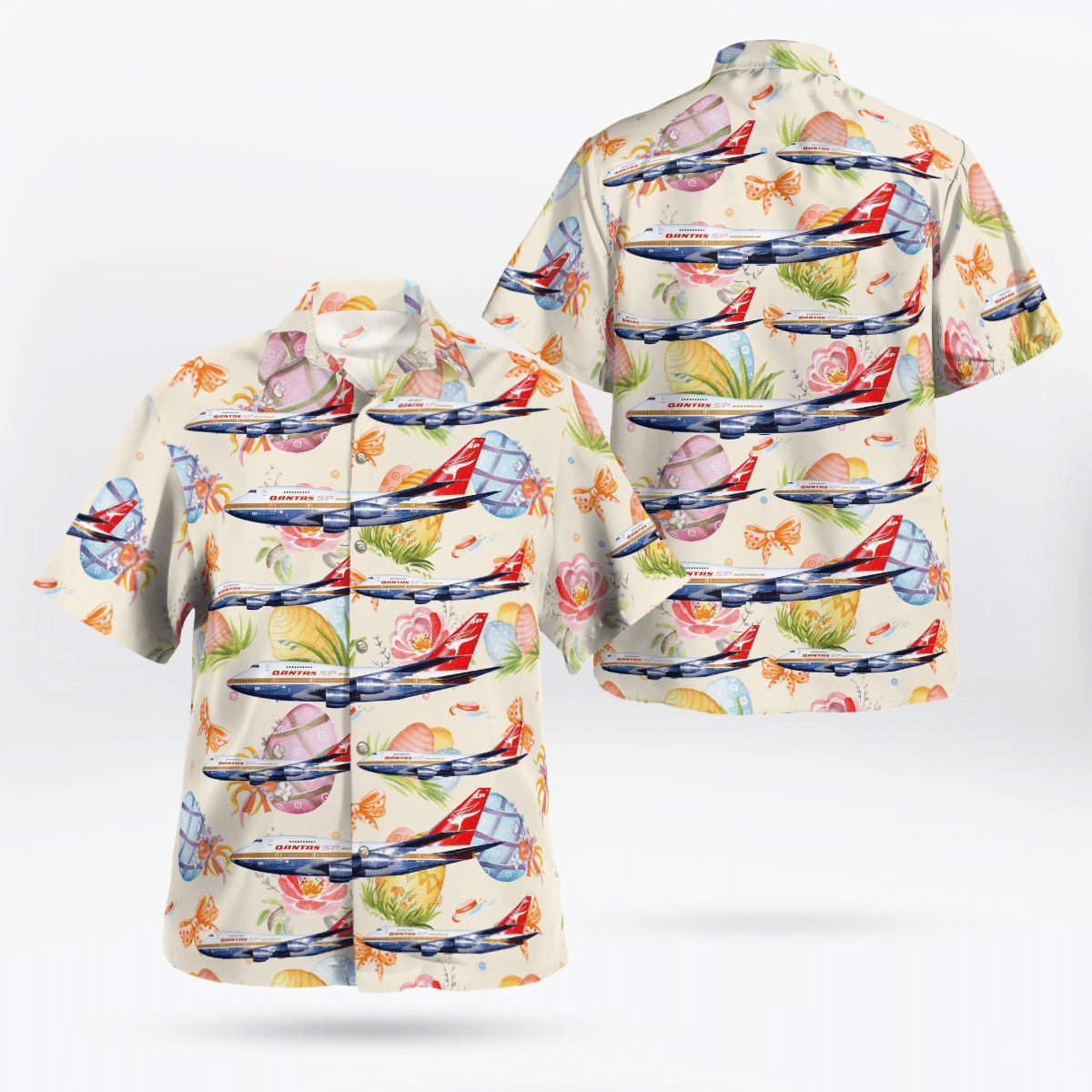 Dltt0503Bg13 Qantas Boeing 747Sp-38, Happy Easter Day Bunny Hawaiian Shirt