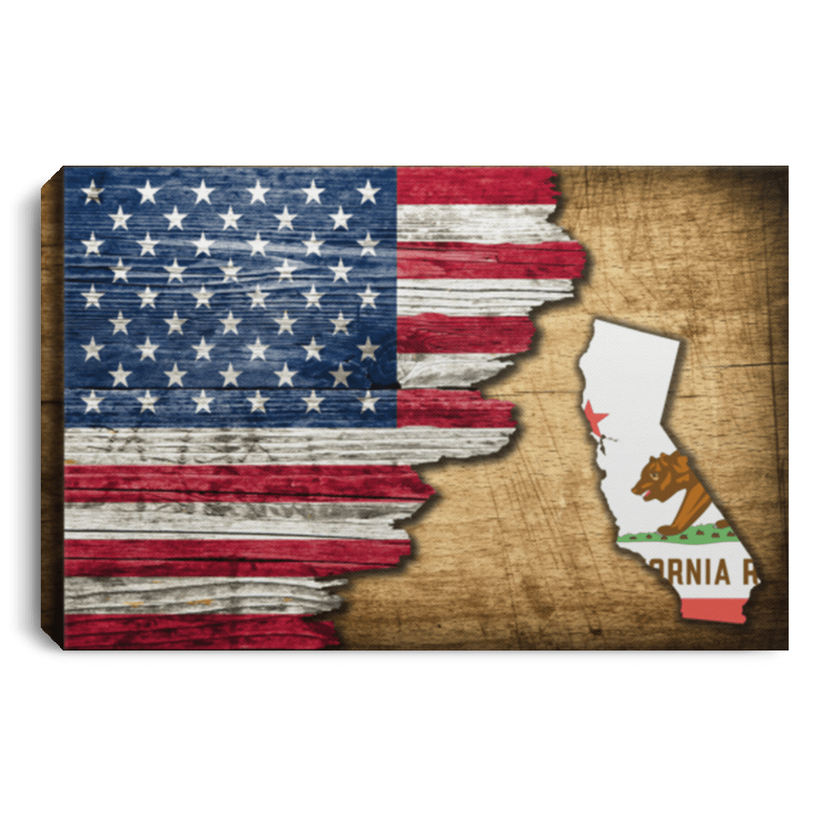 United States/California Flag Ripped Effect 12X8 Inches Landscape Canvas .75In Frame