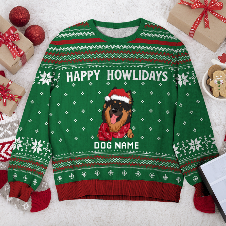 Bohemian Shepherd Happy Howlidays Personalized Sweater, Dog Ugly Christmas Sweater