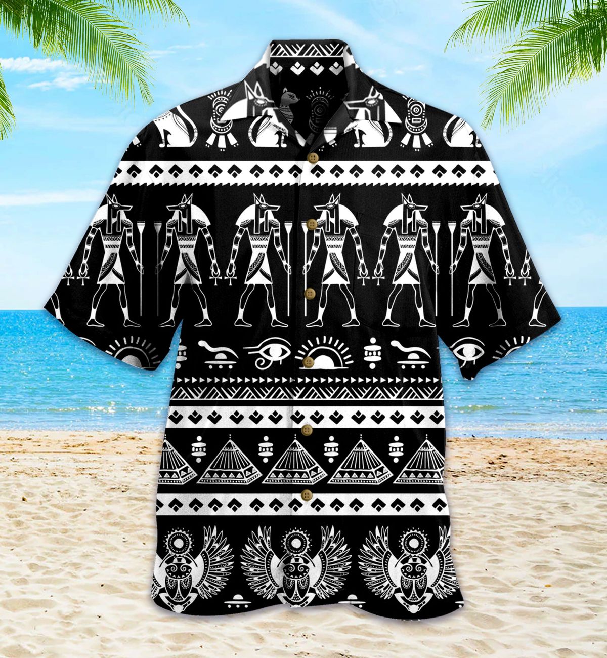 Tribal Ethnic Egypt African Black And White Hawaiian Shirt