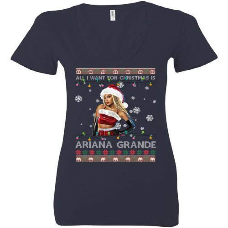 All I Want For Christmas Is Ariana Grande Ugly Christmas Ladies Deep V-Neck