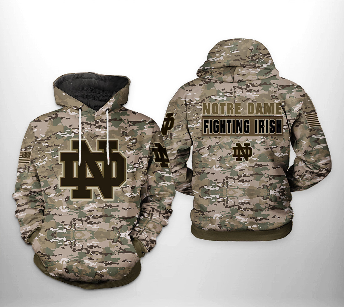 Notre Dame Fighting Irish Ncaa Camo Veteran Hoodie & Zip Hoodie
