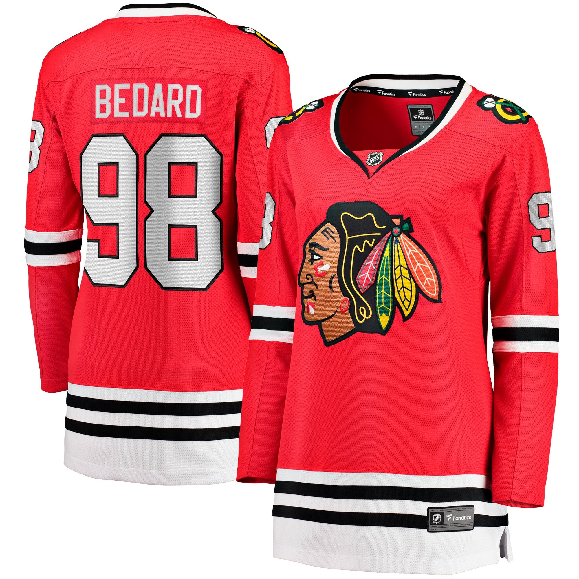 Connor Bedard 98 Chicago Blackhawks Women’s 2023 NHL Draft Home Breakaway Jersey – Red