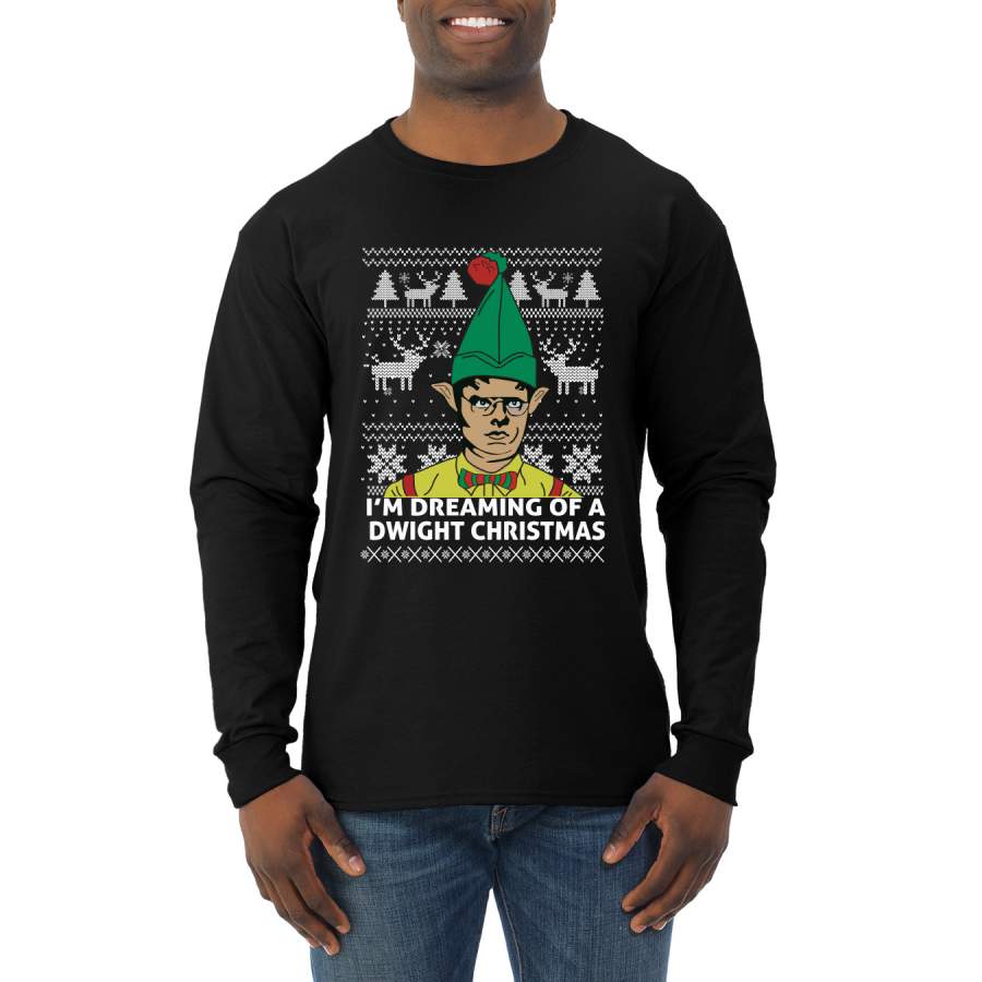 The Office Dwight Dreaming Of A Dwight Christmas Ugly Christmas Sweater Mens Long Sleeve Shirt