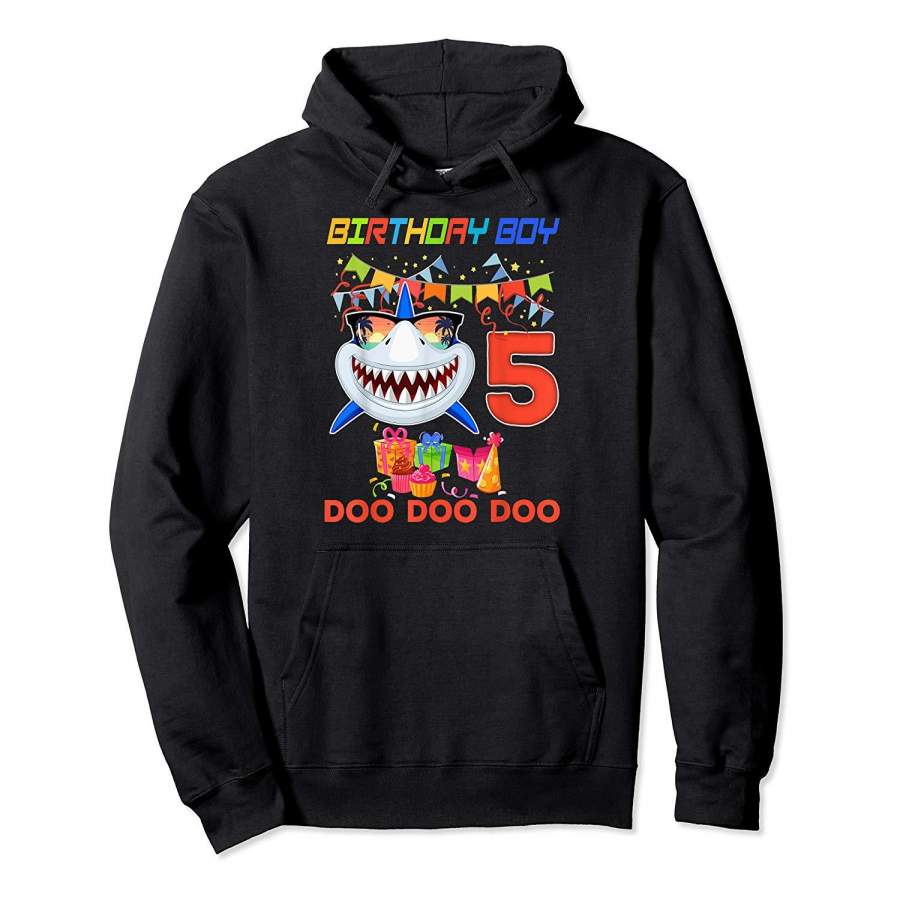 5th Birthday Boy Shark Shirt 5 Years Old Party Gift Hoodie Premium Tee