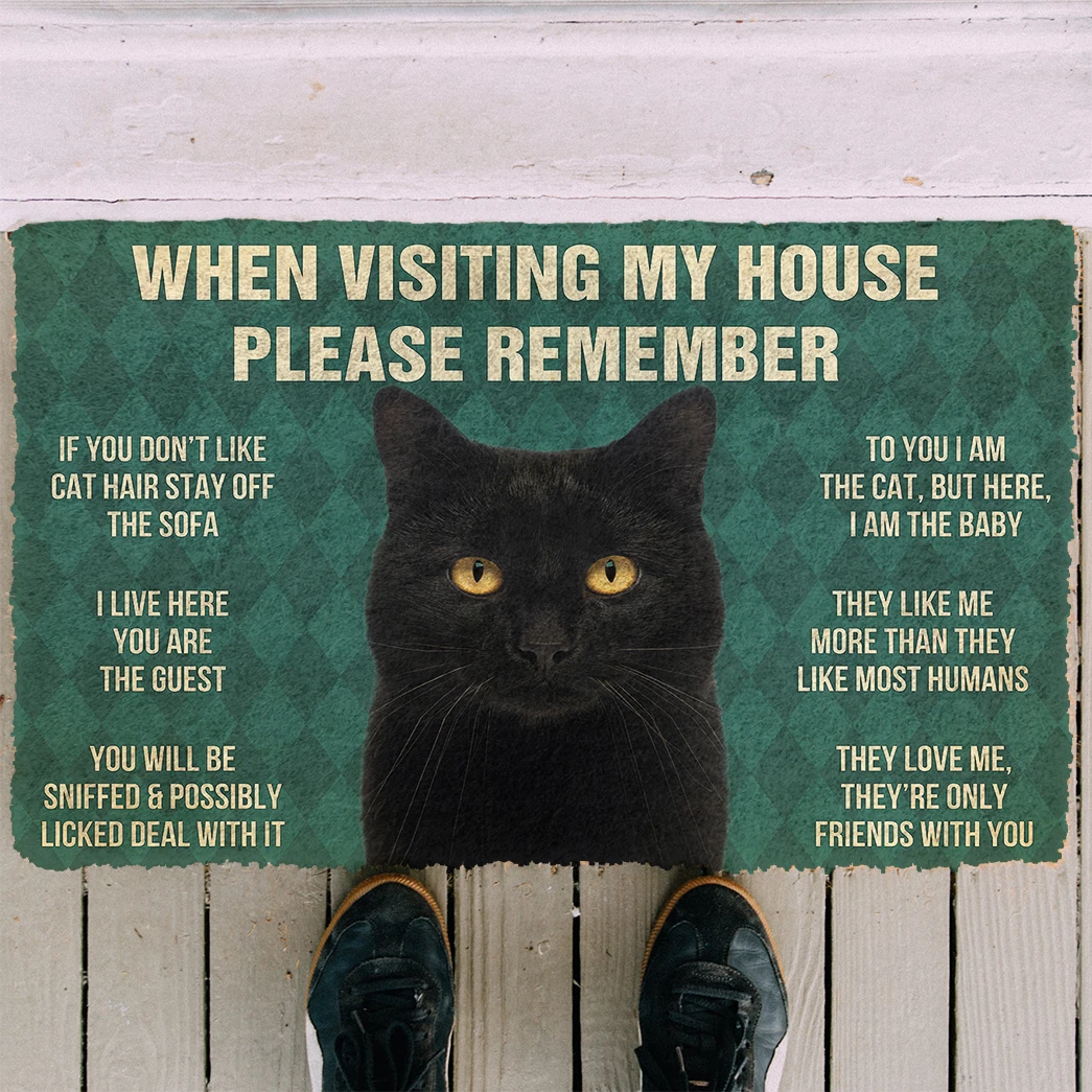 3D Please Remember Black Cat House Rules Doormat