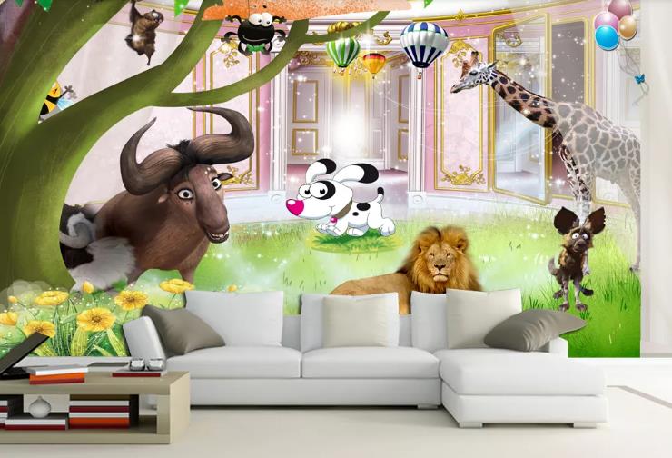 3D Cartoon House Animal Giraffe Wall Mural Wallpaper Lqh 152