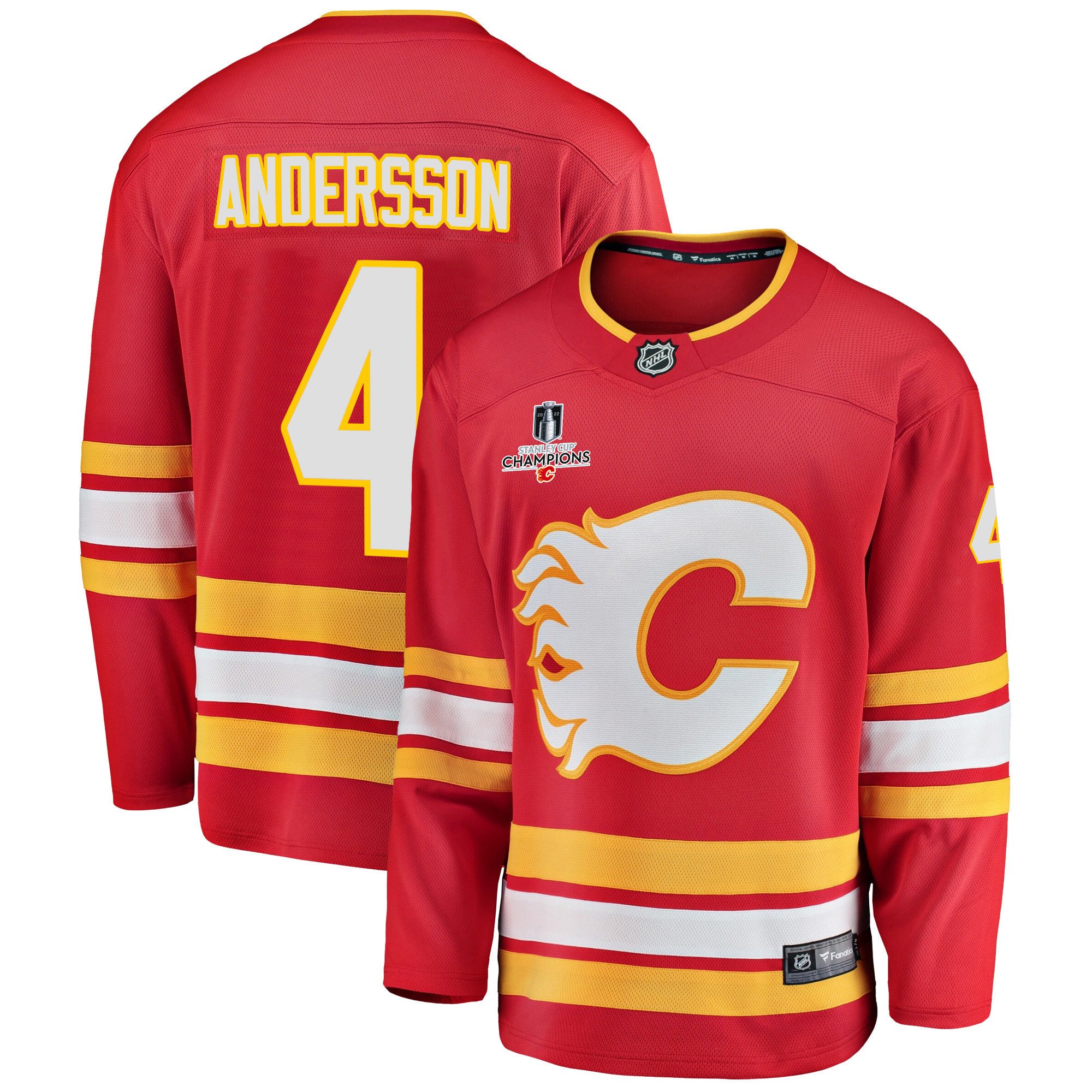 Calgary Flames Rasmus Andersson 4 Home 2022 Stanley Cup Champions Breakaway Men Jersey – Red