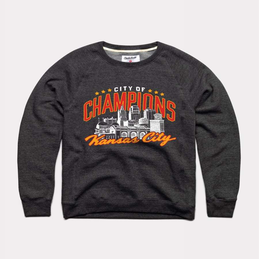 City Of Champions Vintage Black Kansas City Crewneck Sweatshirt