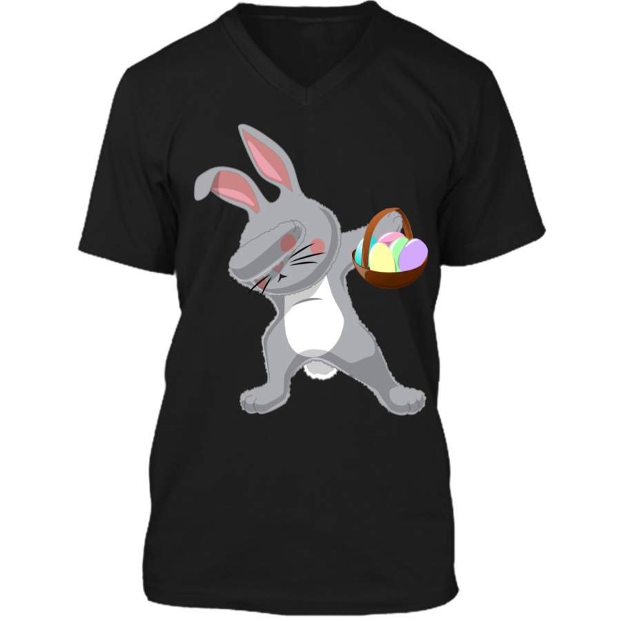 Dabbing Easter Bunny Shirt for Kids Easter Gift for Kids Mens Printed V-Neck T