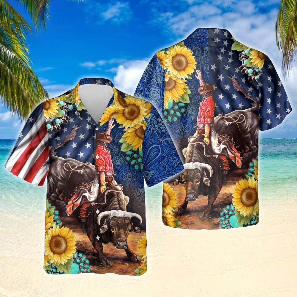 Bull Rodeo Sunflower Hawaii Shirt Unisex Adult Ha65653