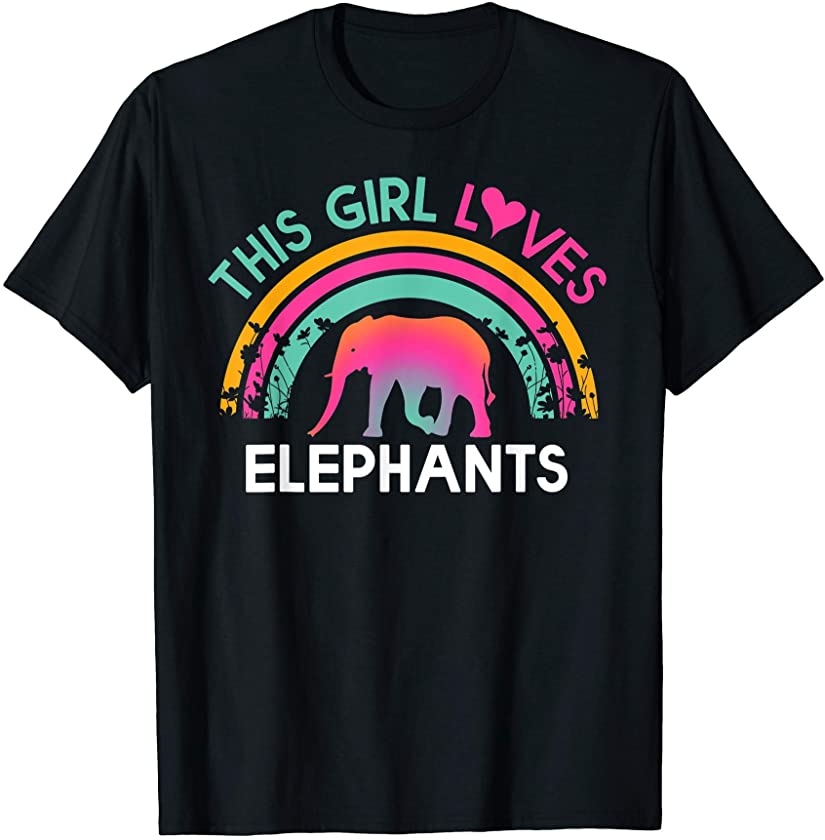 Kids this Girl Loves Elephants Cute Rainbow Silhouette T-Shirt