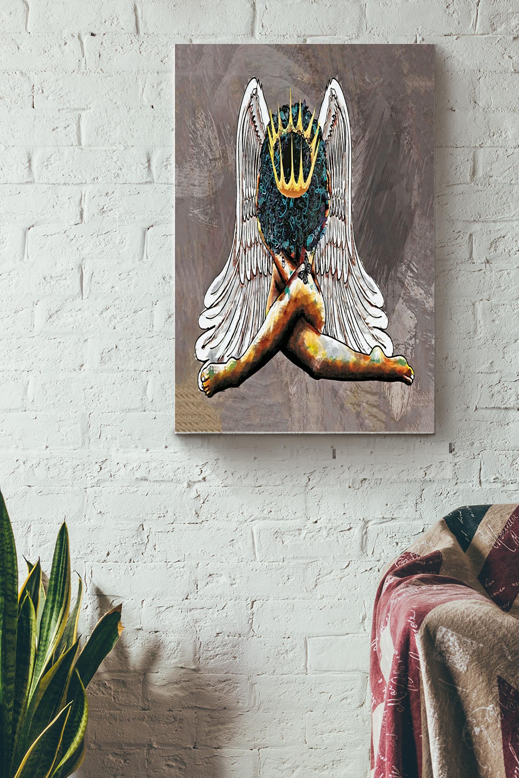 Black Queen Girl Is Angel Poster – Decor Wall Art – Gift For Black Girl Black Women Womens Day Black People Wrapped Canvas