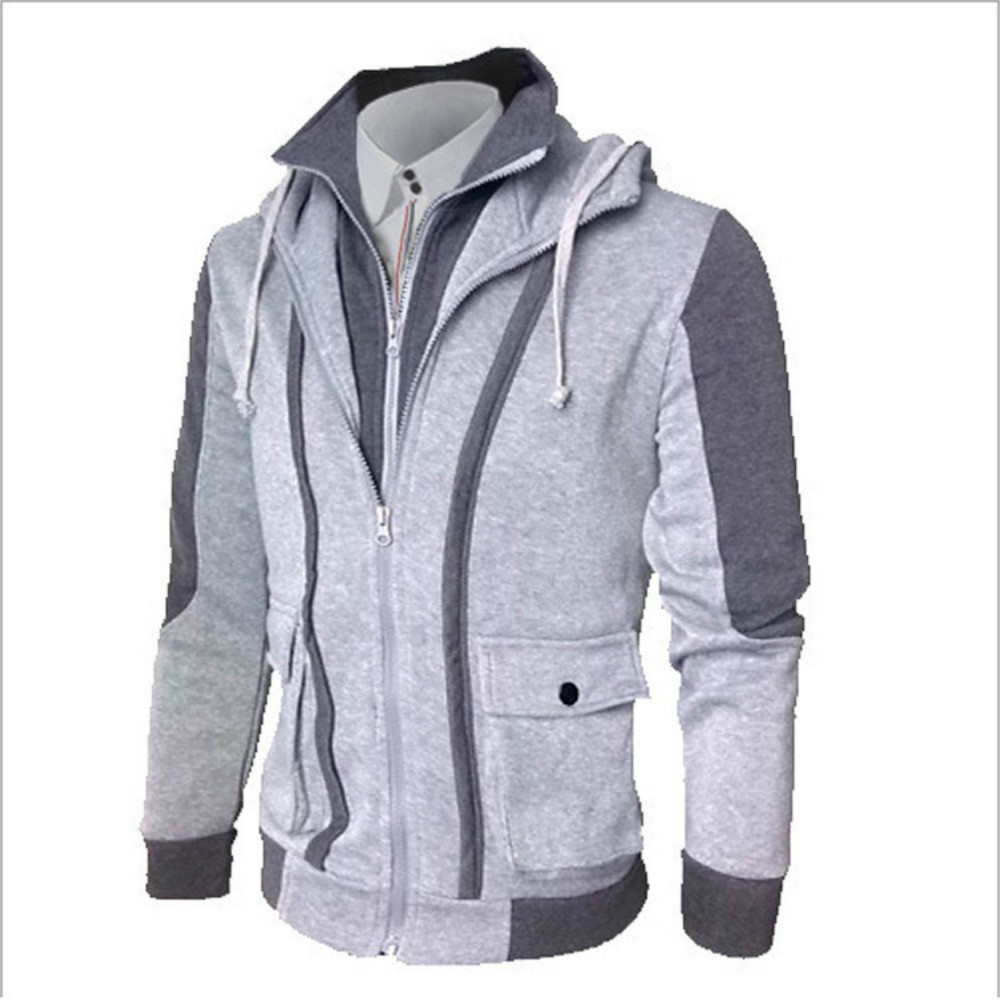 Wind Breaker Jacket Men Winter Cardigan Casual Hooded Double Zipper Two Tops Overcoat Mens Jackets and Coats moletom masculino alx