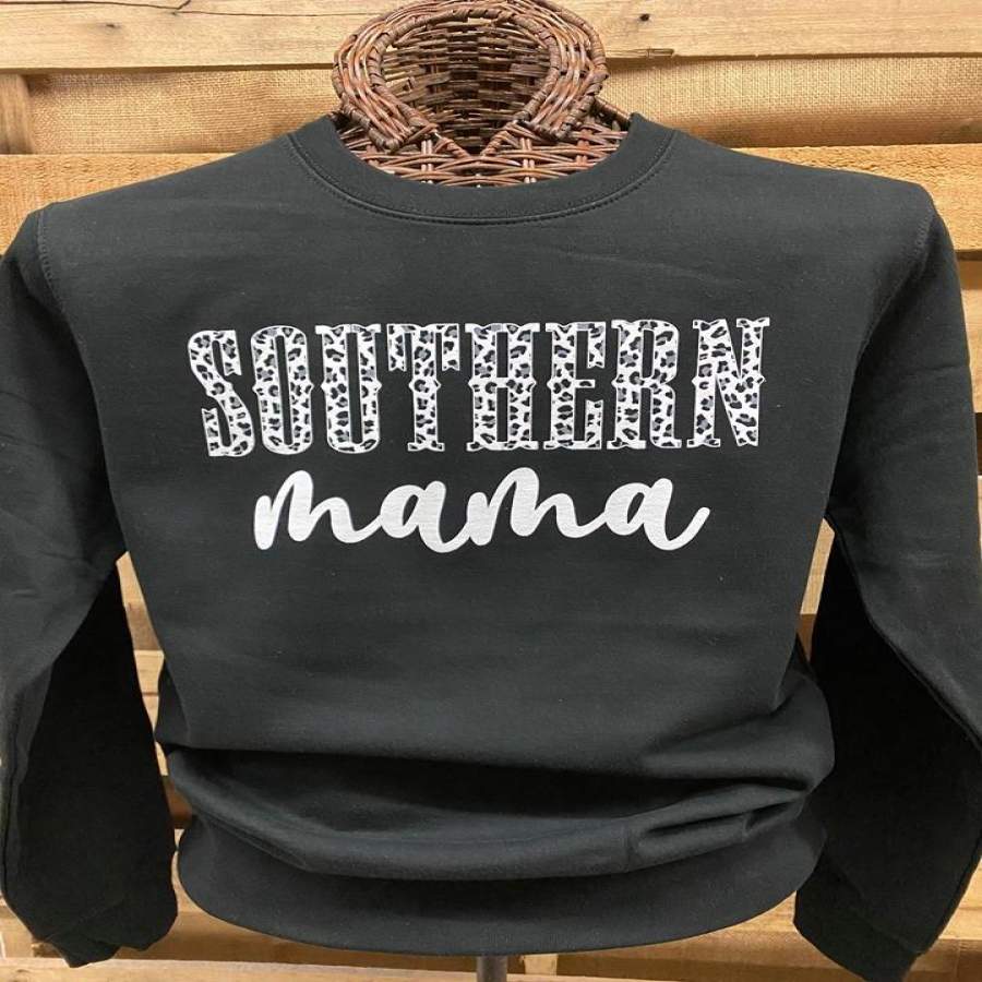 Southern Chics Apparel Leopard Southern Mama Long Sleeve Crew Sweatshirt