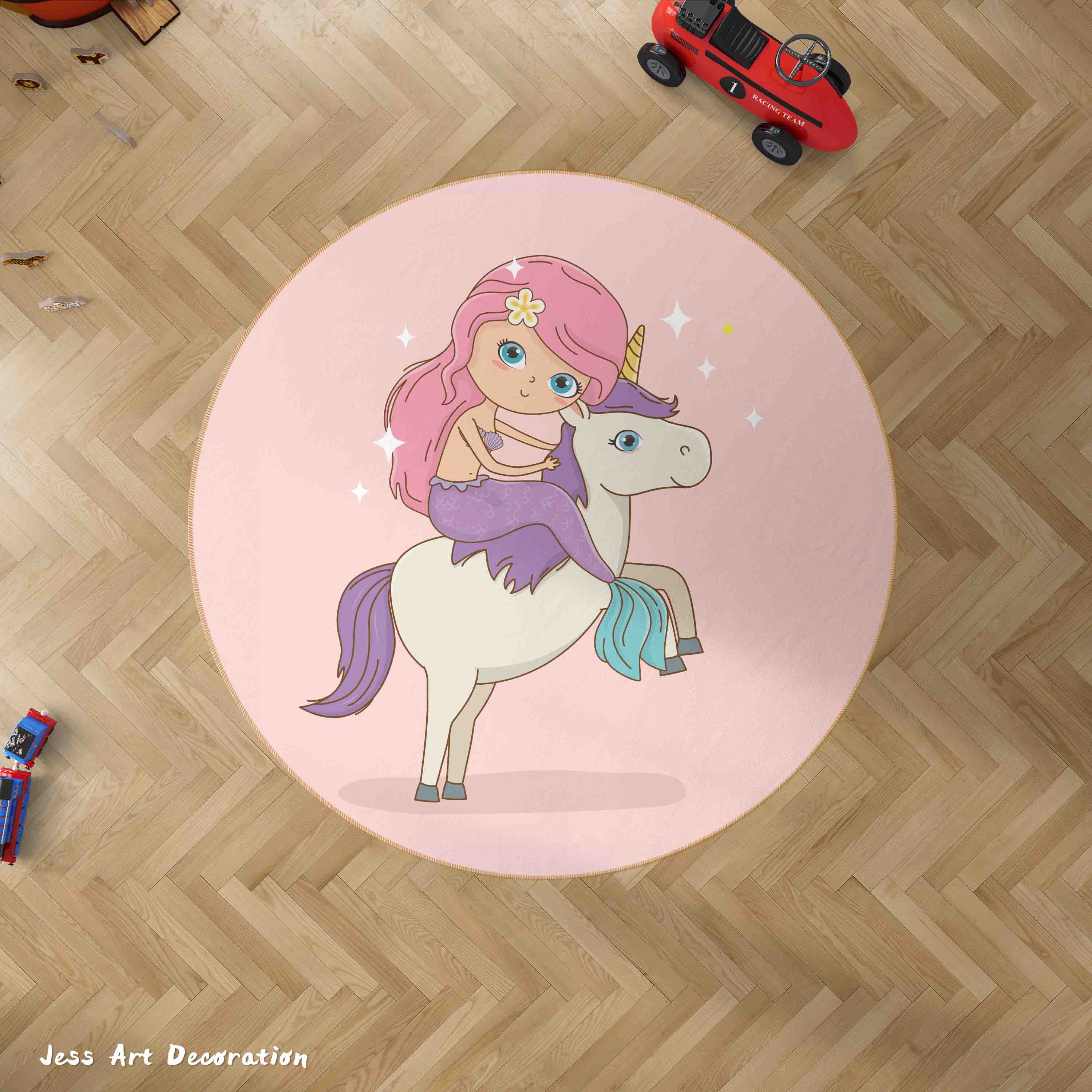 3D Cartoon Animal Unicorn Girl Pink Kids Non-Slip Round Rug Mat 132