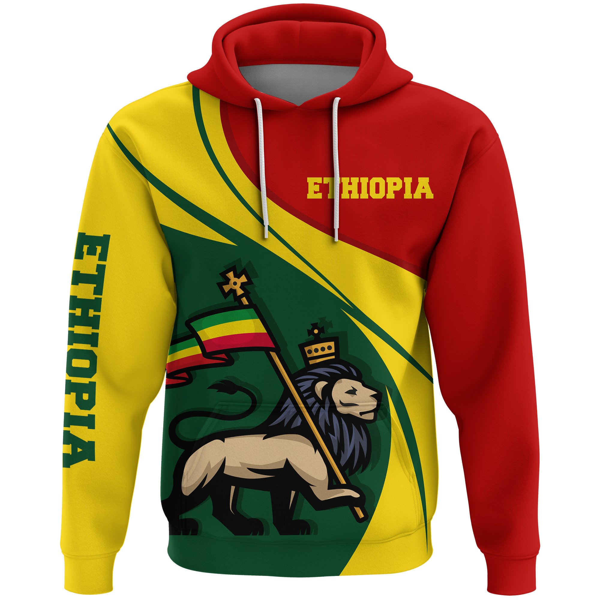 1stTheWorld Ethiopia Hoodie, Ethiopia Flag Lion Rastafari A10