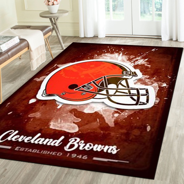 Cleveland Browns Logo Area Rug, Football Team Living Room Carpet, Fan Cave Floor Mat