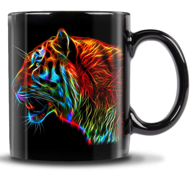 Brightly Colored Tiger Black Mug Animals Mug Gift For Friend Family Double Side Printed Ceramic Coffee Mug Tea Cups Latte