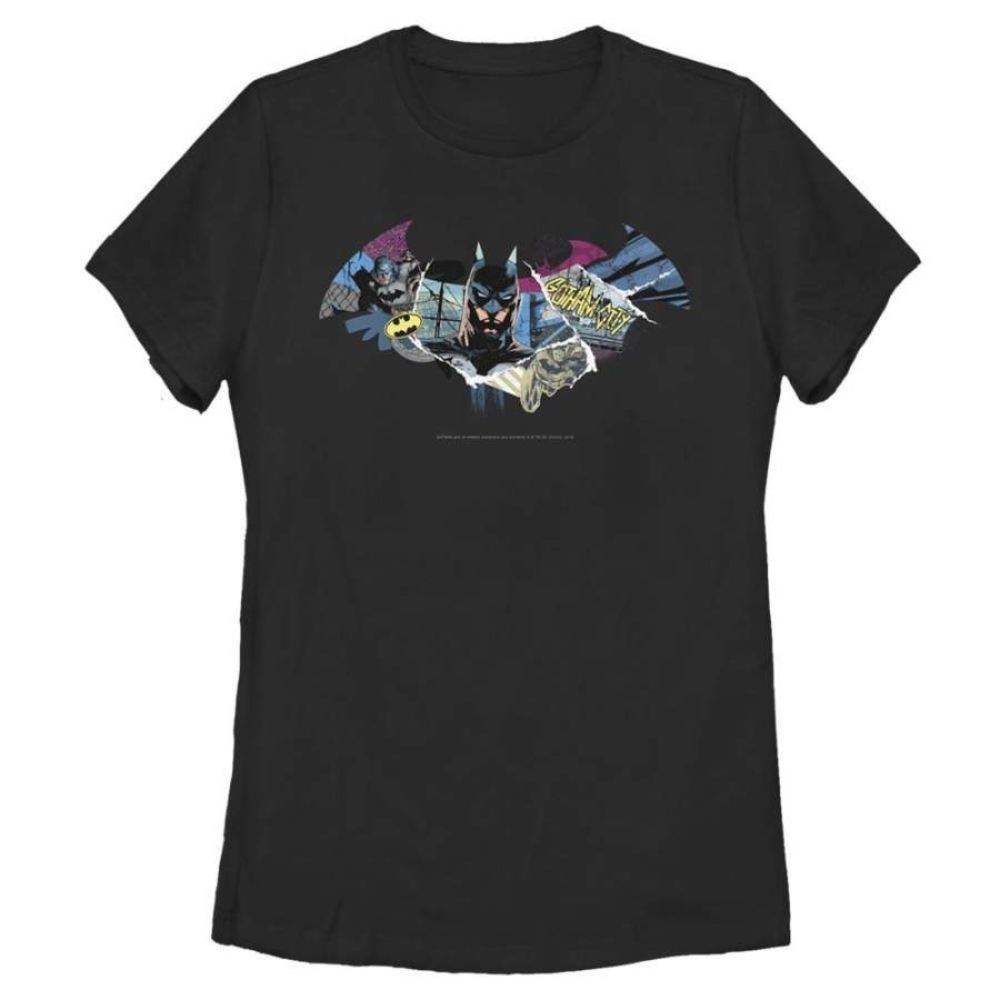 Bat Symbol Collage – DC Comics: Batman Black T-Shirt, Women’s