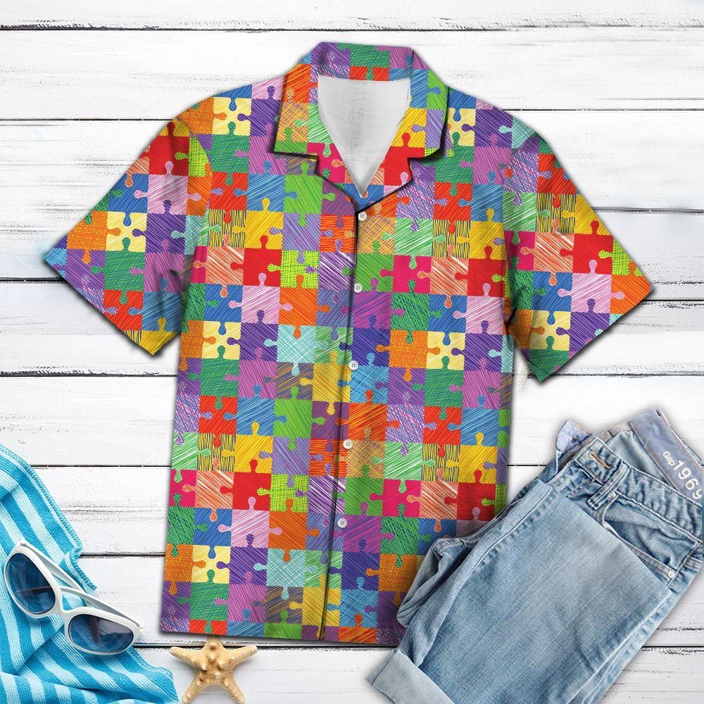 Autism Pieces Aloha Hawaiian Shirt Colorful Short Sleeve Summer Beach Casual Shirt For Men And Women