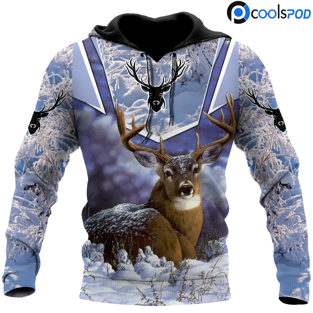 Love Deer Winter Hoodie, 3D All Over Print Deer On Hoodie For Men, Hunting Lover Gift