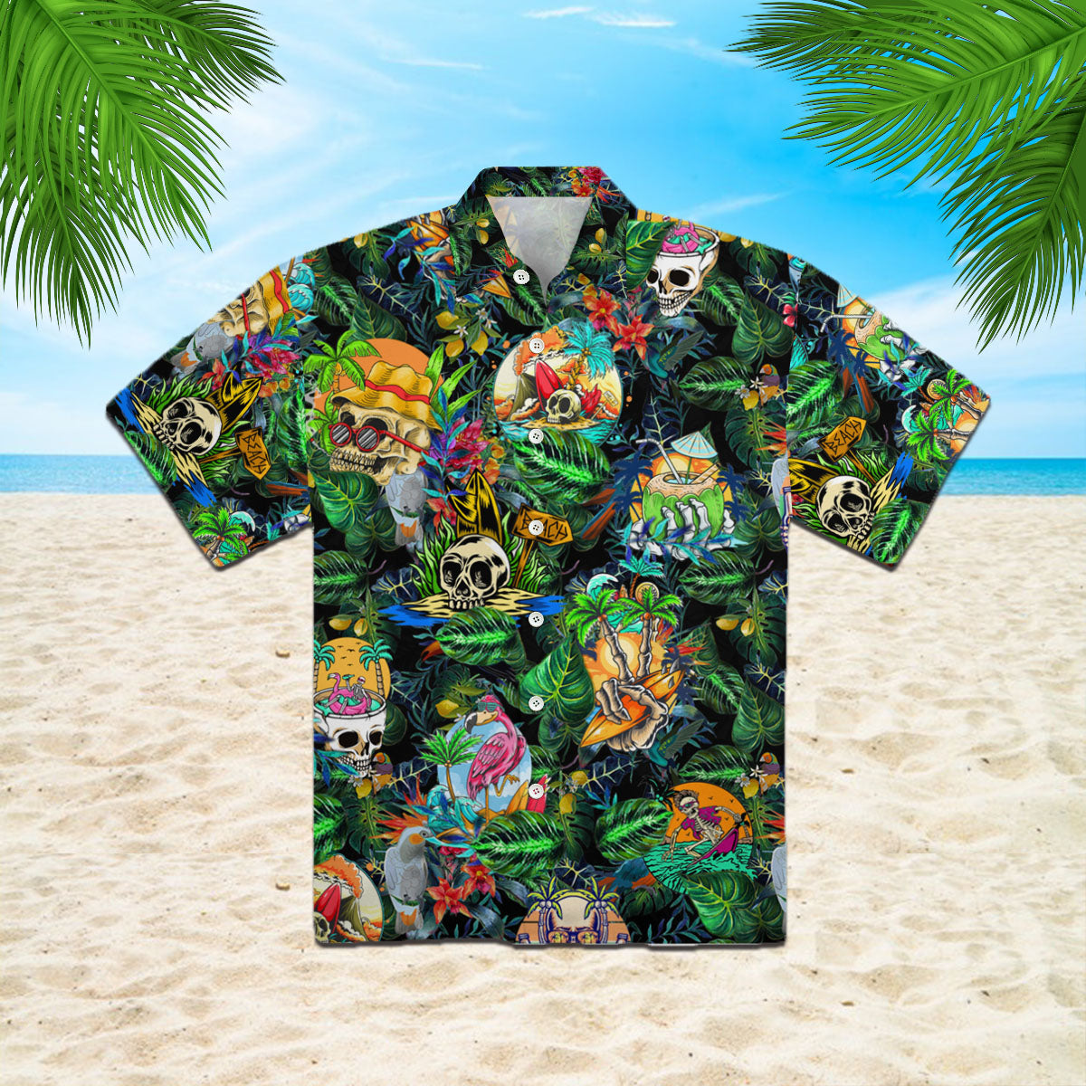 Oragontee Summer Skeleton Skull Beach Party Halloween Hawaiian Shirt | For Men & Women | Adult | Wt1129