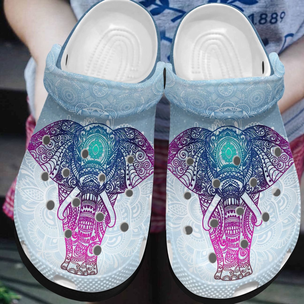 Elephant Personalized Clog, Custom Name, Text, Color, Number Fashion Style For Women, Men, Kid, Print 3D Mandala Elephant