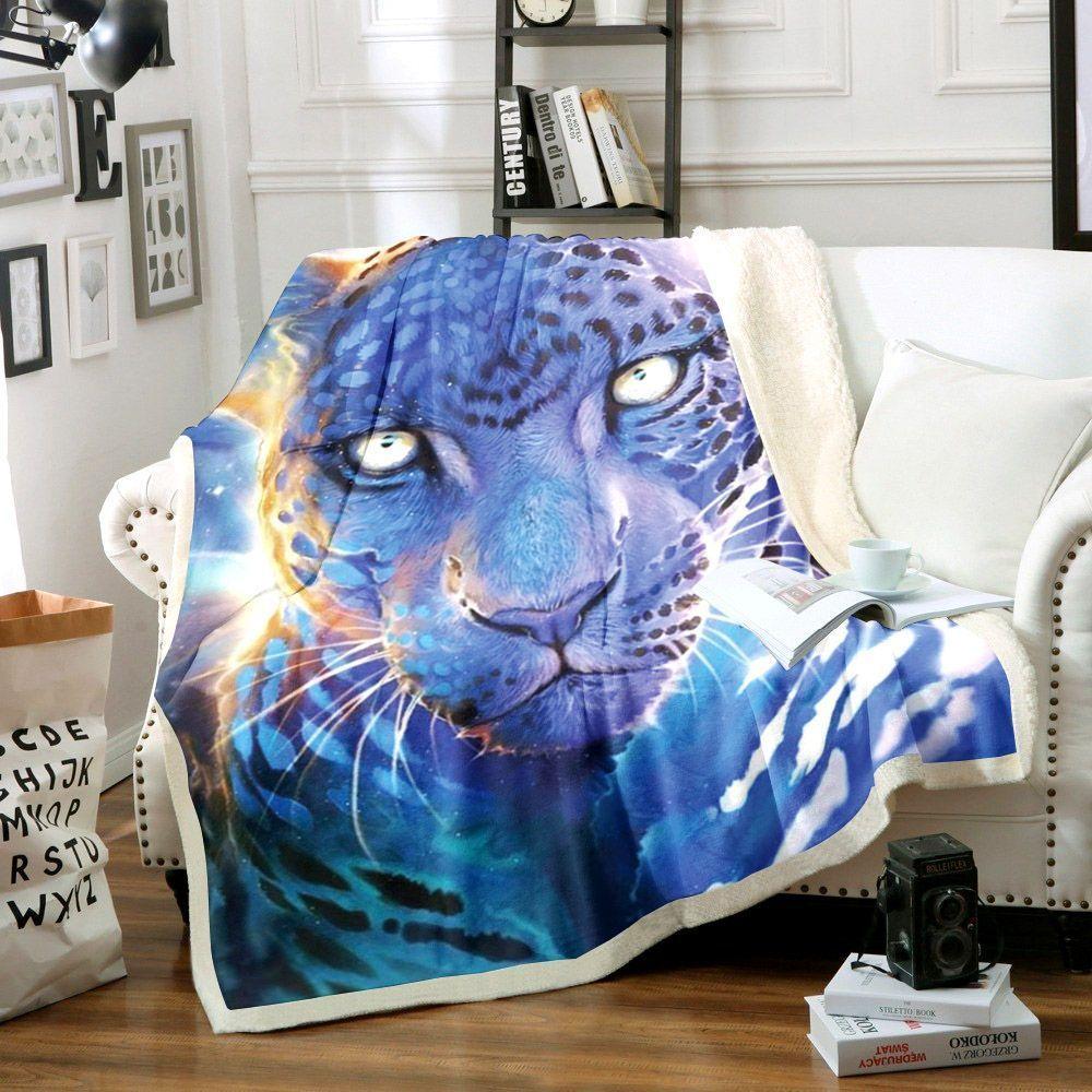 Blue Leopard Fleece Blanket All Over Prints