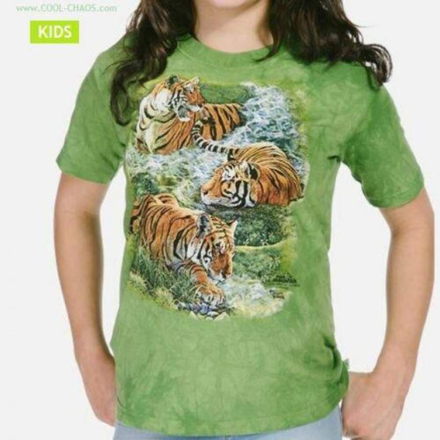 Wild River Tiger T-Shirt / Tiger Art,Green Tie Dye Tee,Tigers,Cool Kids Tee