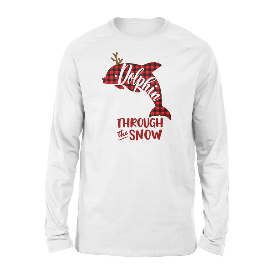 Through The Snow Christmas Dolphin Red Plaid Long Sleeve