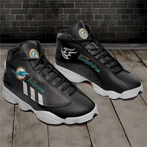 Women Miami Dolphins Air Jordan 13 High Top Leather Sneakers 004