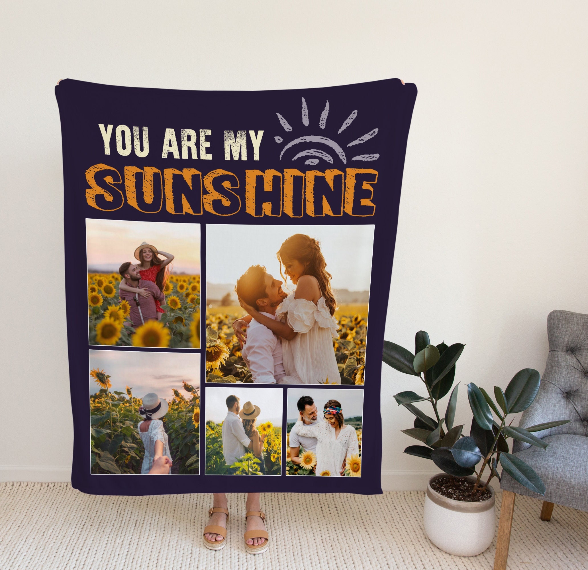 Personalized Couple Photo Blanket, Custom You Are My Sunshine Blanket, Gift Ideas For Couple, Anniversary Gift.