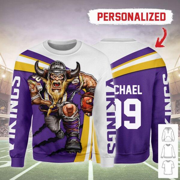 Gearhomies Personalized Gift For Fan 3D Full Printing Sweatshirt Minnesota Vikings Football Team 3D Apparel