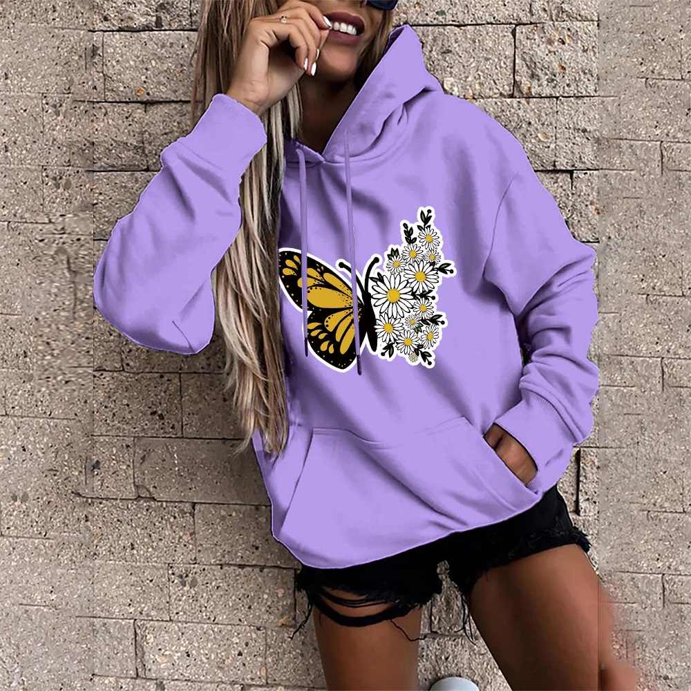 Women’s Hoodie Harajuku Oversized Fall/Winter Sweatshirt Loose Hoodies Fashion Long Sleeve Pullover Butterfly Print Tops alx