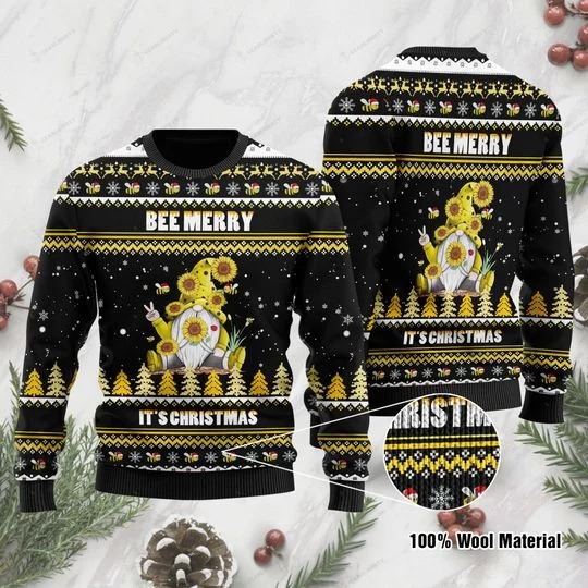 Bee Merry It’S Christmas Gnome Ugly Christmas Sweater | Unisex | Adult |  Us1014