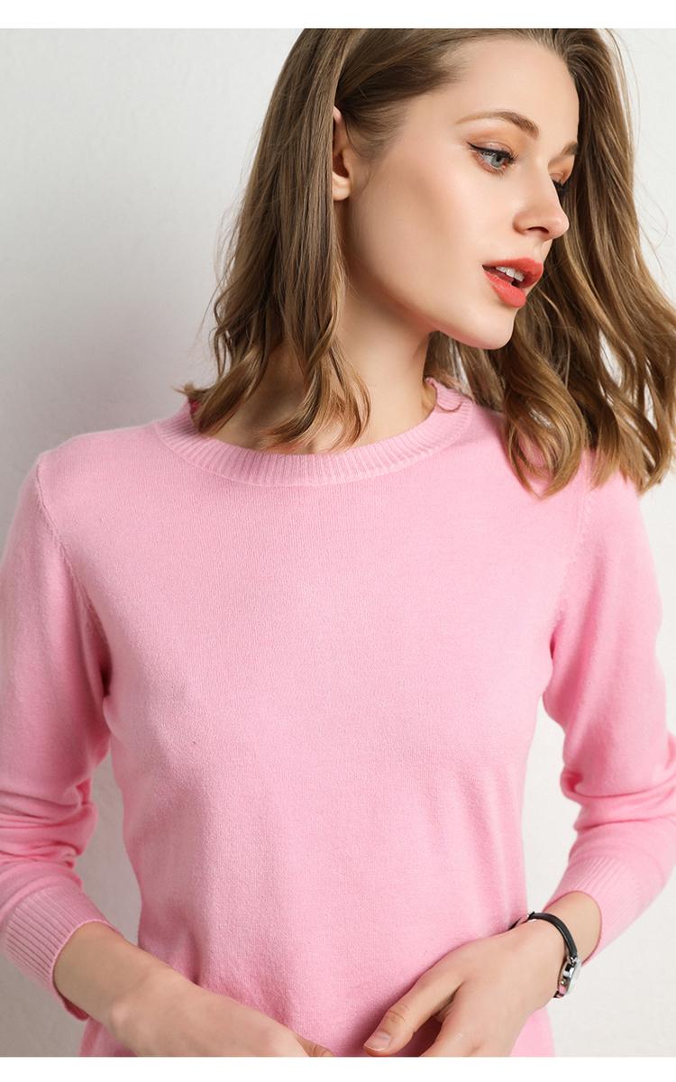 2020 Female Slim O-Neck Pullover Cashmere Wool Blending Sweater Autumn And Winter Long-Sleeved Knit Bottoming Shirt Large Size alx