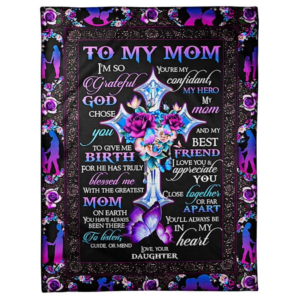 To My Mom Floral Cross Fleece Blanket Family Gift Home Decor Bedding Couch Sofa Soft And Comfy Cozy Fleece Blanket Family Gift Home Decor Bedding Couch Sofa Soft And Comfy Cozy