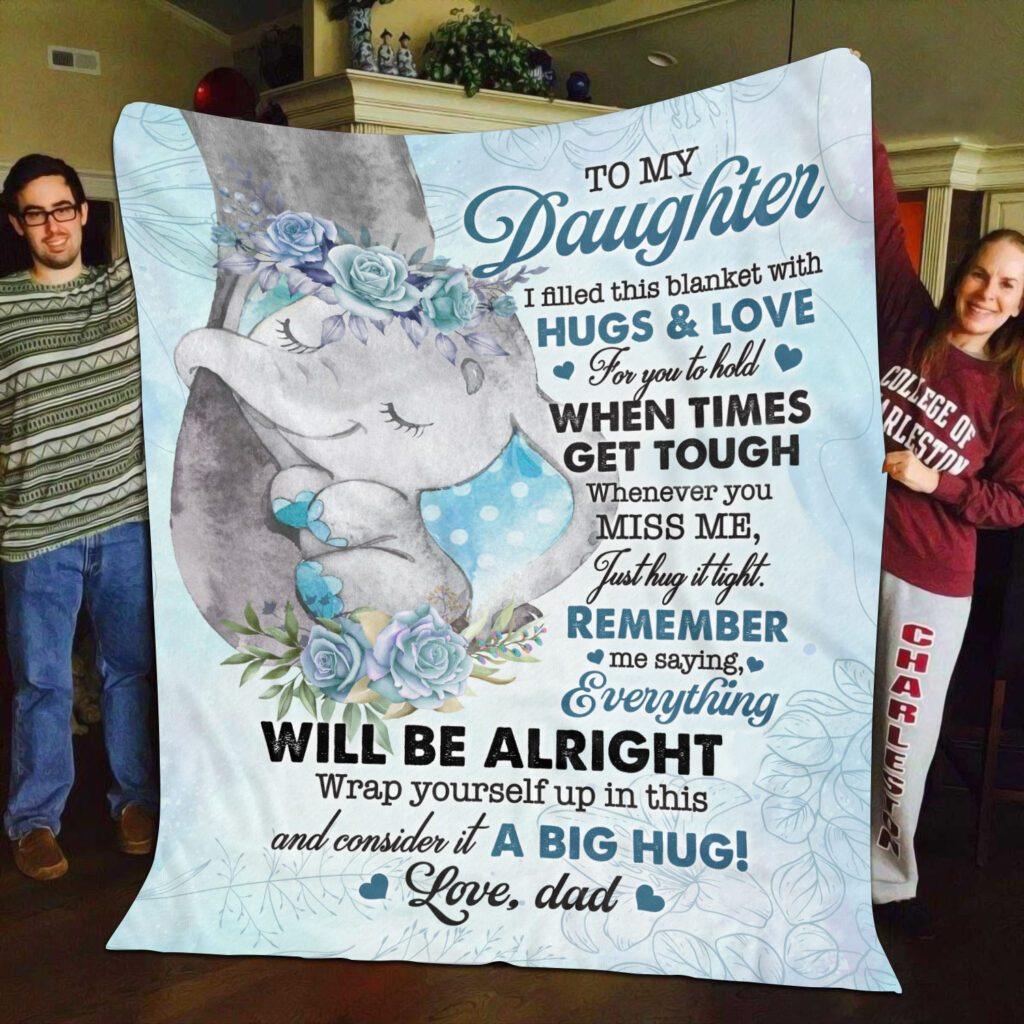 Baby Elephant From Dad To My Daughter –  Best Idea Gift For Daughter From Daddy, Gift For Home Decor, Gift For Family  – Fleece Blanketc- Best Idea Gift For Dad, Gift For Home Decor, Gift For Family  – Custom Fleece Blanket