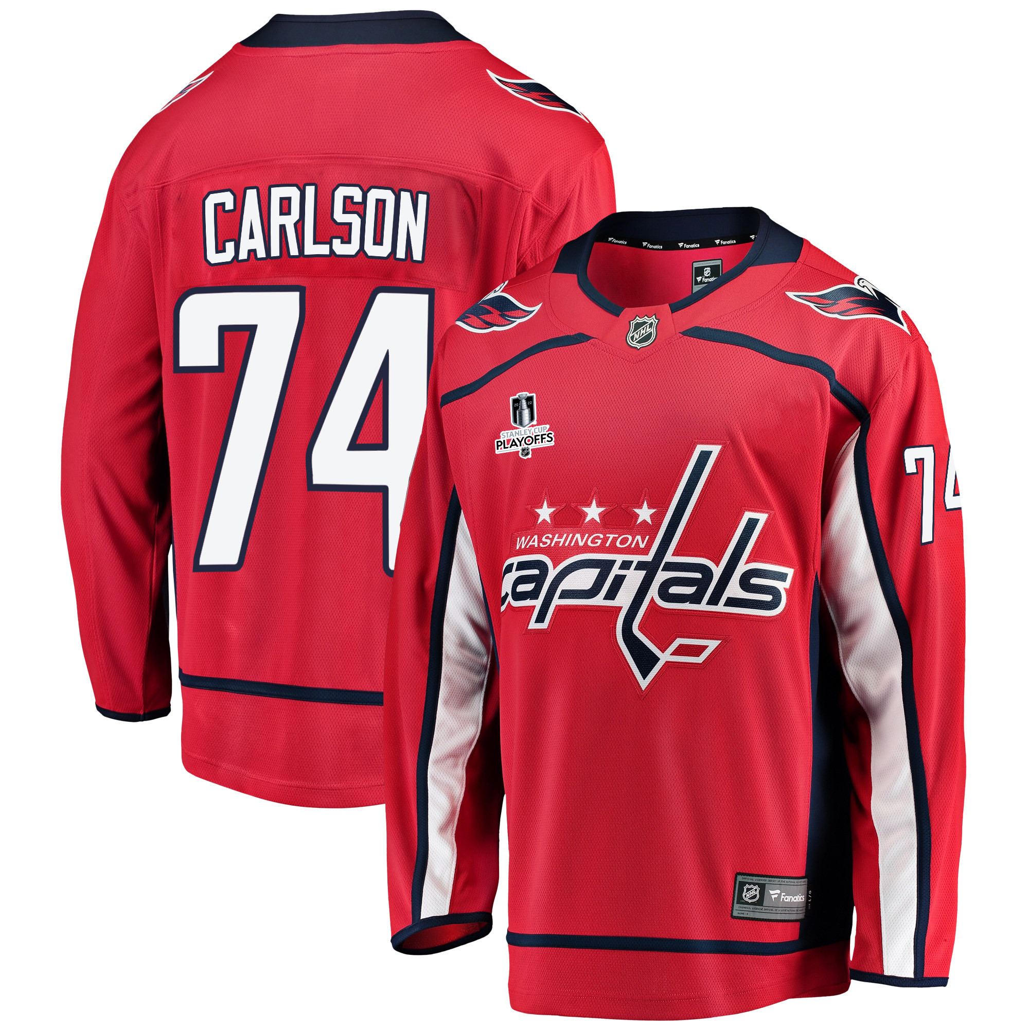 Washington Capitals John Carlson 74 Home 2022 Stanley Cup Playoffs Breakaway Men Jersey – Red