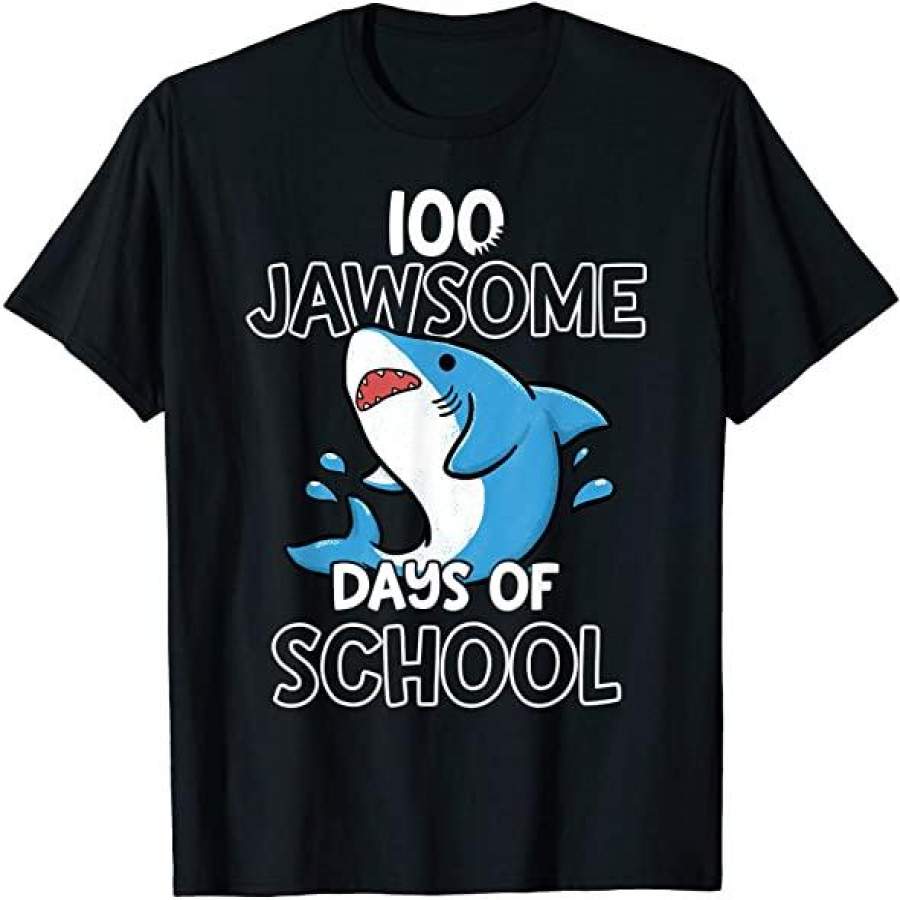 100 Days Of School Shirt 100Th Day Of School Shirt For Teacher Student Jawsome Shark Custom T Shirts Add Name Black Kids Toddler Adult Size S To 5Xl