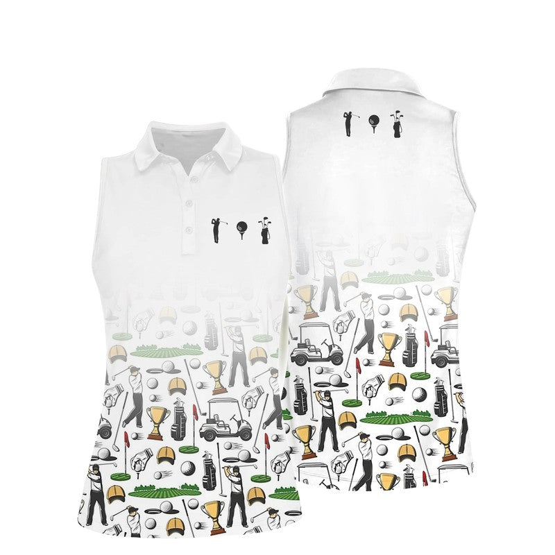 Women Golf Stick Figures Sleeveless Polo Shirt, Women’S Sleeveless Polo Shirts Quick Dry Golf Shirt